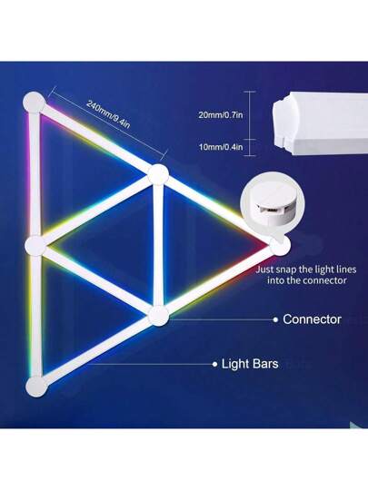 مصباح جداري ديكوري ذكي WIFI RGBIC LED، ألوان 16M، بريموت كنترول وتطبيق تحكم، قابل للتعتيم، تغيير ألوان، متناغم مع الموسيقى، بإمكانية التحكم الصوتي لغرفة الألعاب والنوم والمعيشة وخلفية التلفاز