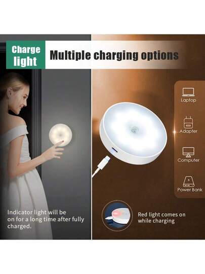 6 قطع/3 قطع/2 قطع/1 قطعة من أضواء الحركة اللاسلكية بتقنية LED، إضاءة ليلية قابلة للشحن تعمل بشكل تلقائي على/إيقاف، مناسبة للمطبخ، غرفة النوم، غرفة المعيشة، الممر، الحمام، ديكور الغرفة