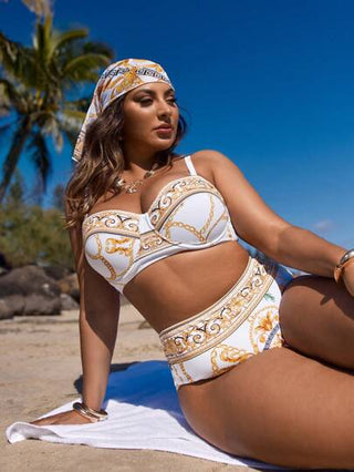 Swim Vcay مجموعة بكيني سباغيتي مع طبعات ذات مقاس كبير 3 قطع للصيف