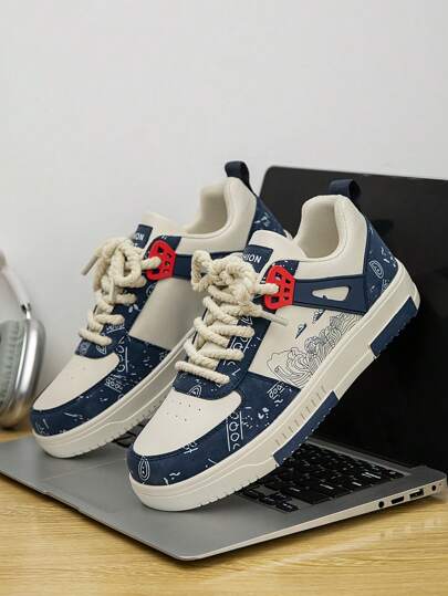 أحذية رياضية غير رسمية كاجوال عشوائية المطبوعة بنقوش الغرافيتي للرجال، أحذية رياضية شخصية ترقيع للخارج والرياضة، أحذية للأزواج