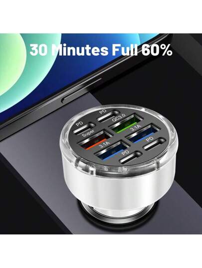 1 قطعة شاحن سيارة سريع 150 واط 8 منافذ USB-C مع شحن PD و QC3.0 متوافق مع هواتف 16 15 14 13 12، آيباد، هواتف أندرويد ، أجهزة الكمبيوتر المحمولة ، تصميم مدمج آمن وفعال للشحن أثناء التنقل ، هدية مناسبة للأسرة والأصدقاء والأطفال وأعياد الميلاد وعيد الميلاد وا