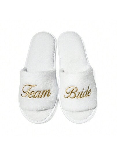 حذاء مطرز بكلمتي "فريق" و"عروس" طول 28 سم للنساء، مع جزء علوي من القطيفة المرجانية وبطانة من EVA سميكة 5 مم للراحة، لاستخدام الزفاف، العروس والوصيفة