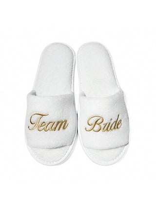 حذاء مطرز بكلمتي "فريق" و"عروس" طول 28 سم للنساء، مع جزء علوي من القطيفة المرجانية وبطانة من EVA سميكة 5 مم للراحة، لاستخدام الزفاف، العروس والوصيفة