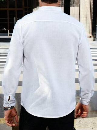 Manfinity Homme قميص كاجوال أساسي بأكمام طويلة منقوع للرجال للربيع/الخريف ، لزوج أبيض أكمام طويلة للرجال، قميص أبيض كم طويل للرجال