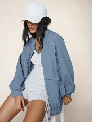 MISSGUIDED جاكيت رياضية خفيفة الوزن واقية من الرياح، قابلة للسحب كاملة الرقبة، تناسب الجسم بشكل فضفاض، ملائمة لفصلي الربيع والخريف، مع خصر سحاب للسحب، للتمرينات والتدريبات والتمارين الرياضية