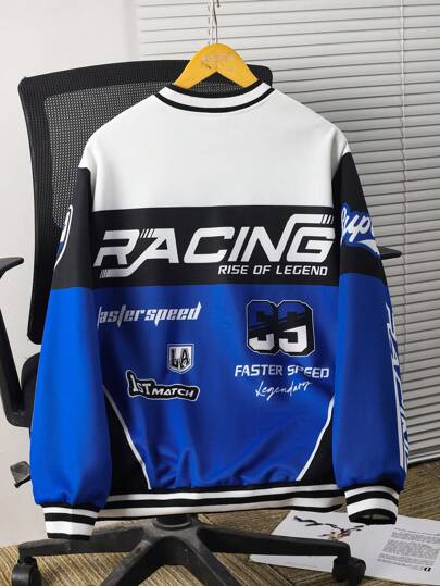 SHEIN جاكيت رياضية للفتيان المراهقين مطبوعة فضفاضة مريحة تناسب كل المناسبات، مناسبة للخروجات في الخريف والشتاء