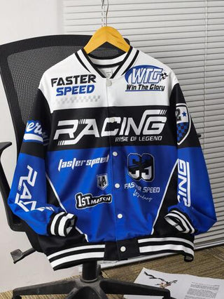 SHEIN جاكيت رياضية للفتيان المراهقين مطبوعة فضفاضة مريحة تناسب كل المناسبات، مناسبة للخروجات في الخريف والشتاء