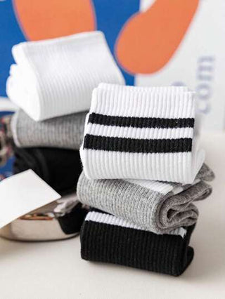 1/3/6أزواج أسود/أبيض/رمادي جوارب متوسطة الأطراف بخطين متصلين ذات لون صلب، للأنشطة في الهواء الطلق. جوارب كاجوال متوسطة الأطراف للجنسين. جوارب شتوية للجنسين ، جوارب سميكة جوارب عالية