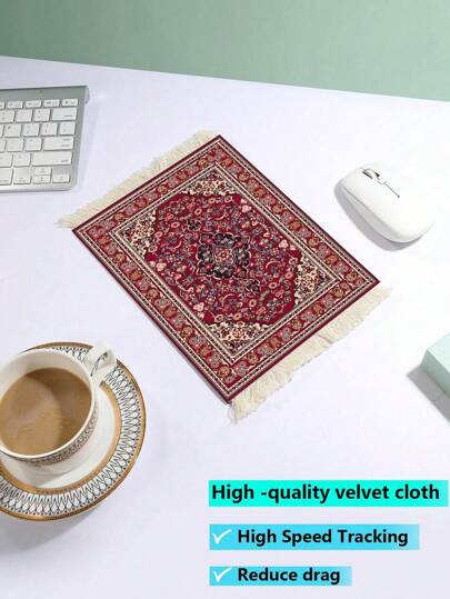 1 قطعة سجادة فأرة بنمط القهوة ، سجادة فأرة من الفلانيل بنمط السجاد وحامل الكوب ، وسادة القهوة ، حصيرة الطاولة ، سجادة الفأرة ، حصيرة مقاومة للانزلاق والحرارة ، حصيرة السجادة بأهداب ، حامل كوب الطاولة ، وسادة الطاولة هدية عيد الميلاد والعودة إلى المدرسة