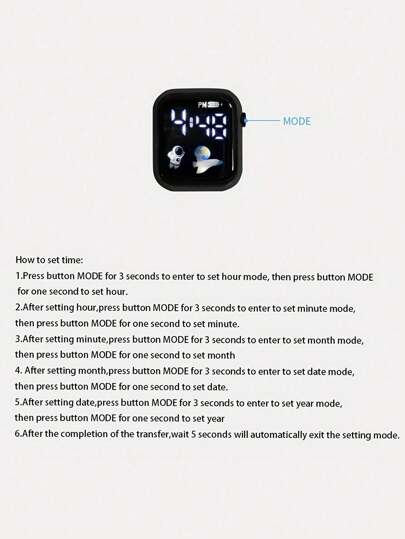 ساعة رياضية رقمية مربعة للأطفال 2قطعة و 2قطعة سوار شرابة رائد فضاء، هدية صداقة للأطفال الجنسين