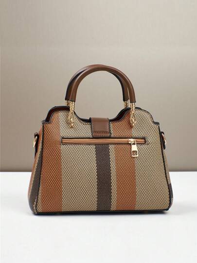 حقيبة كتف نسائية كبيرة السعة عصرية وأنيقة ذات رقعة ، حقيبة تسوق جديدة