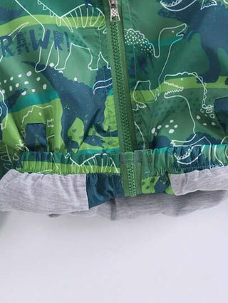 جاكيت بغطاء رأس مزينة بطباعة حرف الديناصور وجيب على الزيبر، ملابس خارجية للأولاد