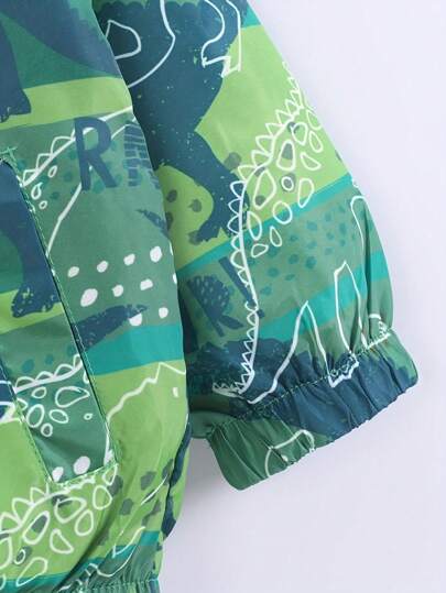 جاكيت بغطاء رأس مزينة بطباعة حرف الديناصور وجيب على الزيبر، ملابس خارجية للأولاد