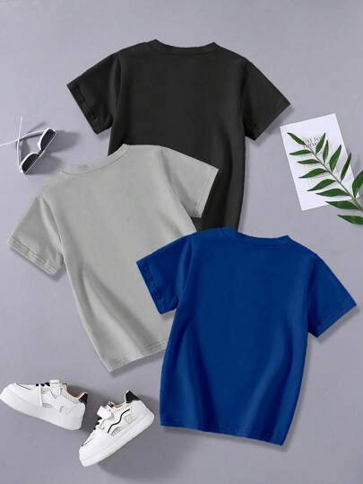 مجموعة 3 قطع تيشيرتات صيفية خفيفة وقابلة للتنفس للأولاد المراهقين، بطبعات شخصية كرتونية وكرة قدم وشبح