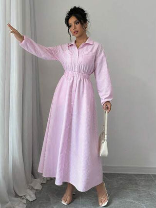 فساتين حريمي Elenzga فستان قميص مع أزرار أمامية مخطط للنساء، موديل كاجوال للربيع والخريف