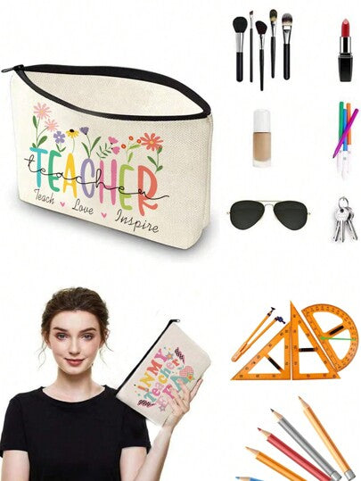 حقيبة مستحضرات تجميل قماشية مطبوع عليها حرف نمط بتصميم حرفي ملون ومضحك، حقيبة سفر صغيرة لحمل مستحضرات التجميل، حقيبة تنظيم مستحضرات التجميل، حقيبة تخزين مستحضرات التجميل، حقيبة أدوات الحمام للسكن الجامعي