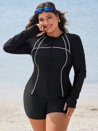 Swim Lushoire مجموعة حماية من الطفح الجلدي بسحاب وألوان كتل للسمنة العليا لصيف الشاطئ وركوب الأمواج
