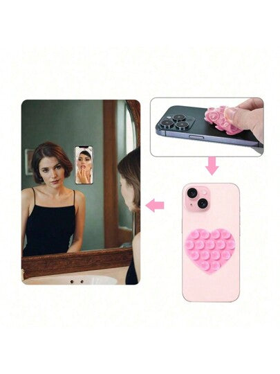 1 ملصق خلفية هاتف مصنوع من السيليكون بشكل قلب إبداعي، 15 كوب شفط قوي ثنائي الوجه، يمكن إلصاقه على الشاشة والزجاج والمرآة والنافذة والجدار وأكثر من ذلك، مليء بالحب، هدية مثالية لعيد الحب والأعياد وغيرها من المناسبات