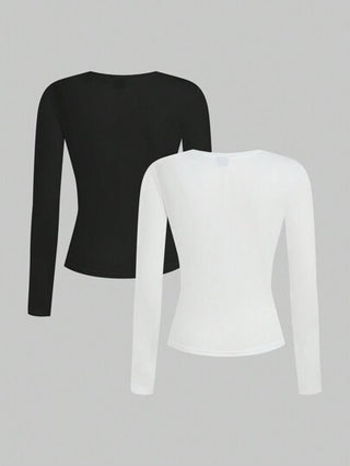 EZwear مجموعة 2 قطعة من البلوزات الطويلة ذات الأكمام الطويلة والقصّة المريحة، باللونين الأسود والأبيض، مناسبة للخريف والشتاء، ملابس رمضان