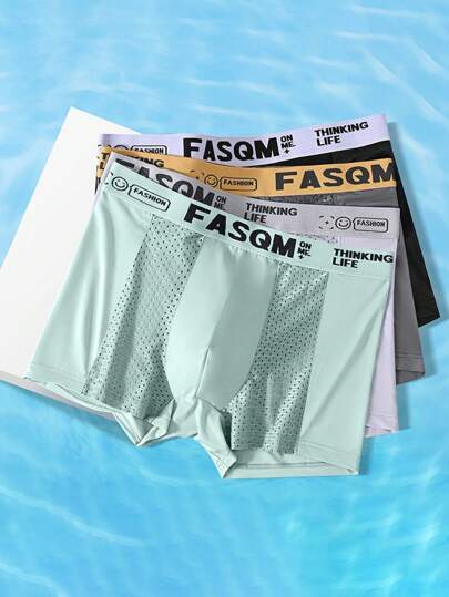 4قطع/عبوة ملابس داخلية رجالية برياضية شبكية قابلة للتنفس، حرير جليدي خفيف الوزن