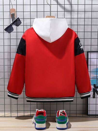 SHEIN 1 قطعة بدون أكمام طباعة حمراء عصرية للصبي المراهق, سترة كاجوال