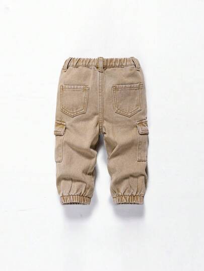 بنطلون كاجوال مع جيوب للأطفال الرضع الذكور من القطن مع خصر مطاطي