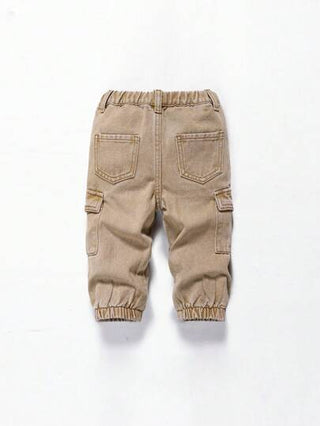 بنطلون كاجوال مع جيوب للأطفال الرضع الذكور من القطن مع خصر مطاطي