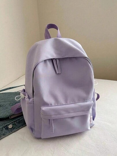1 قطعة حقيبة ظهر بسيطة مع إغلاق سحاب ، ذات لون أحادي عصري وشامل ، مناسبة للاستخدام اليومي ، حقيبة ظهر ، حقيبة مدرسية ، حقيبة كتب ، حقيبة ، ذات لون وردي صغيرة مثالية للمدرسة