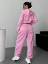 SHEIN EZwear مجموعة هودي قصيرة مزحلقة وبنطلون رياضي مريح للنساء من قطعة واحدة باللون الأساسي