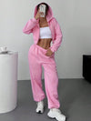SHEIN EZwear مجموعة هودي قصيرة مزحلقة وبنطلون رياضي مريح للنساء من قطعة واحدة باللون الأساسي