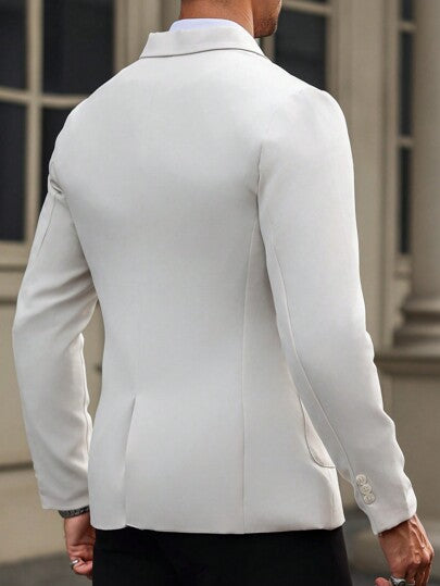 Manfinity Mode بدلة رسمية قصيرة بياقة مضلعة بأكمام طويلة للرجال، لون سادة، للربيع / الخريف