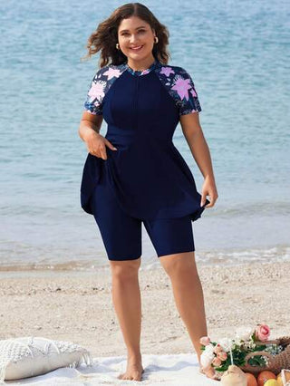 طقم تانكيني حريمي Swim Mulvari بلوزة ذات زخرفة زهرية مفرغة بقياسات كبيرة، فستان شاطئ مقاس كبير، مثالي للصيف