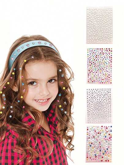 حوالي 335 قطعة من اكسسوارات الشعر المرصعة بالراين ستون والخرز، مناسبة لارتداء البنات في الحفلات (موضع عشوائي)