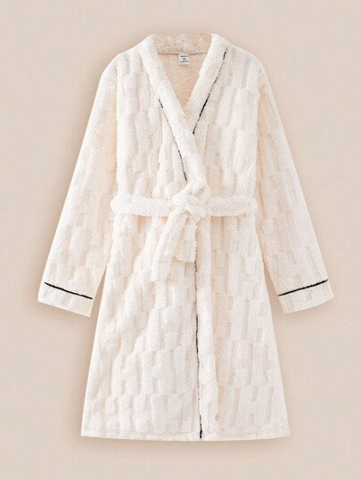 بيجاما رداء نوم لبس داخلي للطفلة التين، لون المشمش، كتابة على اللون المتباين، لسانية الأرضية الناعمة، بأكمام طويلة ومربوط الخصر