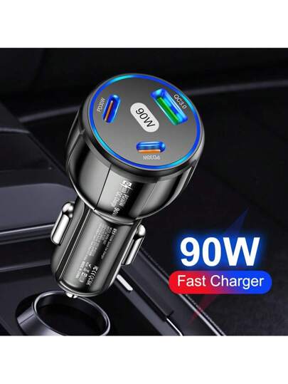 1 جهاز شاحن سيارة متعدد المنافذ USB كلي الطاقة 90 واط، نوع C 2 بد، شاحن هاتف سريع 3.0 شحن سريع، متوافق مع أجهزة و iPad وهواتف الأندرويد واللابتوب، بتصميم مدمج آمن وكفؤ للشحن أثناء التنقل، هدايا لأفراد العائلة والأصدقاء والأطفال وأعياد الميلاد والكريسماس و