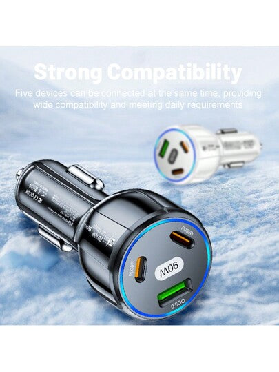 1 جهاز شاحن سيارة متعدد المنافذ USB كلي الطاقة 90 واط، نوع C 2 بد، شاحن هاتف سريع 3.0 شحن سريع، متوافق مع أجهزة و iPad وهواتف الأندرويد واللابتوب، بتصميم مدمج آمن وكفؤ للشحن أثناء التنقل، هدايا لأفراد العائلة والأصدقاء والأطفال وأعياد الميلاد والكريسماس و