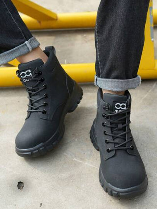 بوت أمان بنُقر معدني للرجال، بوت عمل مقاومة للصدمات والماء، بوت عالية السطح مانعة للإنزلاق ومتينة للأعمال الصناعية والبناء والبستنة والمستودعات، مناسبة للجنسين