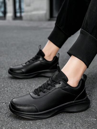 أحذية رياضية رجالية، أحذية كاجوال مقاومة للماء من جلد البولي يوريثان، سميكة القاعدة للارتداء اليومي والجري في الهواء الطلق موسم الخريف الجديد، مقاسات كبيرة