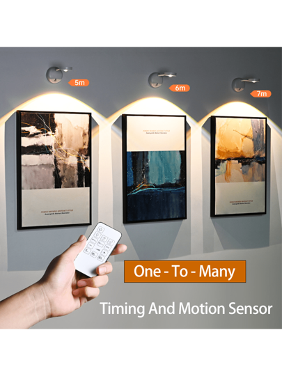 ضوء جداري داخلي لإضاءة اللوحات ذو حساسية الحركة بتقنية LED، لعرض الصور واللوحات والمعارض، يعمل ببطارية بسعة 1200mAh، ويحتوي على إضاءة عدسية واحدة، ويعلق على الدرج وغرفة المعيشة