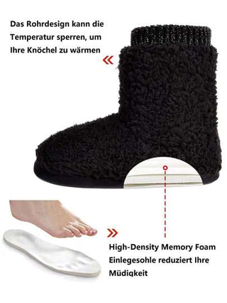 أحذية منزلية نسائية مريحة ودافئة من القماش المخملي الصناعي ذو اللياقة الكثيفة ذات بطانة من الفرو، مطاطية مقاومة للانزلاق للداخل والخارج