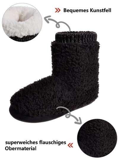 أحذية منزلية نسائية مريحة ودافئة من القماش المخملي الصناعي ذو اللياقة الكثيفة ذات بطانة من الفرو، مطاطية مقاومة للانزلاق للداخل والخارج