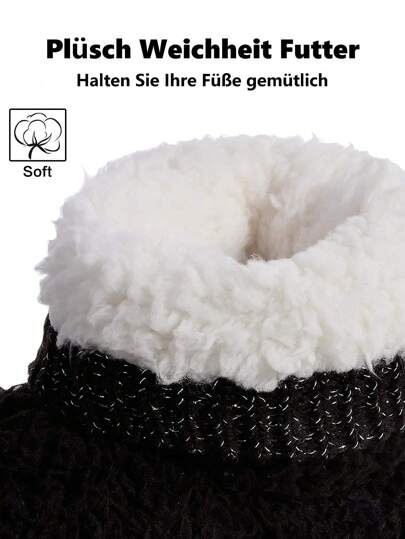 أحذية منزلية نسائية مريحة ودافئة من القماش المخملي الصناعي ذو اللياقة الكثيفة ذات بطانة من الفرو، مطاطية مقاومة للانزلاق للداخل والخارج