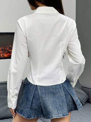 EZwear بلوزة بأكمام طويلة وياقة مع ربطة الخصر للنساء, الربيع/الخريف