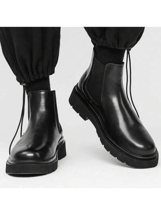 بوت كاحل دبل تشيلسي للرجال من الجلد عالية الأعلى، بوت حمولة سوداء متنوعة الاستخدام، قابلة للتنفس، بوت الدراجات النارية المزلقة خارجية عصرية