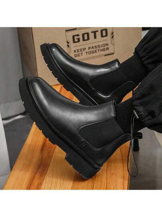 بوت كاحل دبل تشيلسي للرجال من الجلد عالية الأعلى، بوت حمولة سوداء متنوعة الاستخدام، قابلة للتنفس، بوت الدراجات النارية المزلقة خارجية عصرية