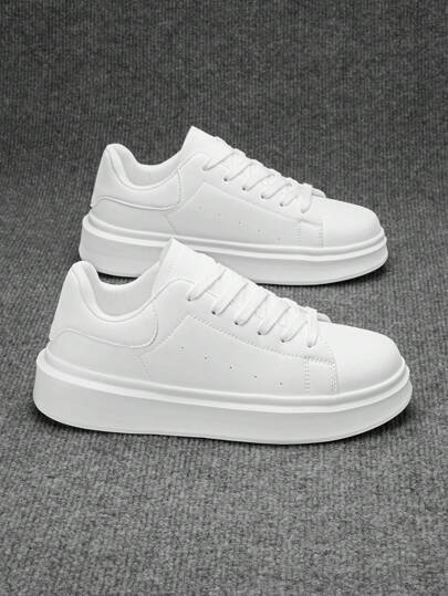 أحذية كانفاس كاجوال رجالية ذات رباطات كلاسيكية، لون أحادي، طراز بسيط، أحذية مريحة للمشي