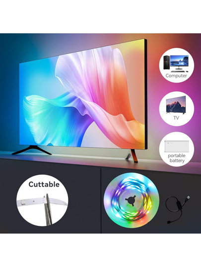 PSTAR طقم شريط إضاءة LED، يعمل بالطاقة من USB، تحكم عبر تطبيق Bluetooth، تغيير لون بتزامن مع الموسيقى، قابل للتعتيم، متعدد الأوضاع، لاصق ذاتيًا، متوفر بأحجام مختلفة، مناسب للتلفزيون/إضاءة خلفية الكمبيوتر، الأعياد، ديكور المنزل الداخلي، جو غرفة النوم