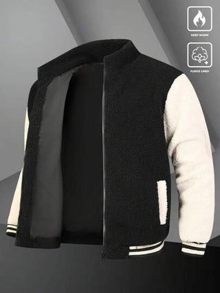 Manfinity Homme جاكيت ذات سحاب رجالية طويلة الأكمام ، مطبوعة بتصميم الألوان المتعددة ، معصَّم بالفرو ، للخريف والشتاء