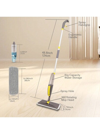 مساحات الرش لتنظيف الأرضيات ، مسح الأرضية الخشبية بالألياف الدقيقة ، مسح الرش الرطب مع 4/1 من الوسادات القابلة لإعادة الاستخدام والقابلة للغسل لأرضيات الخشب الصلب والبلاط والفينيل