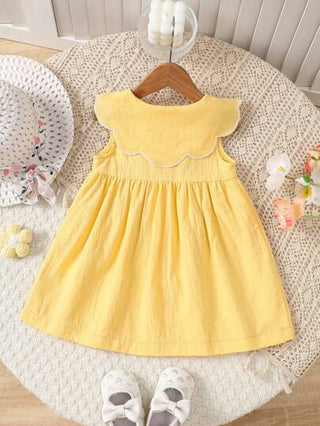 فساتين بيبي فستان أنيق مطرز منمط بدون أكمام بطراز إقليمي جميل للبنات الرضع، رومبير قطنية ذات ألياف من البامبو بطراز الأميرة مفتوحة الأزرار بالكامل